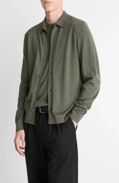 Vince Merino Wool & Cashmere Cardigan In Green