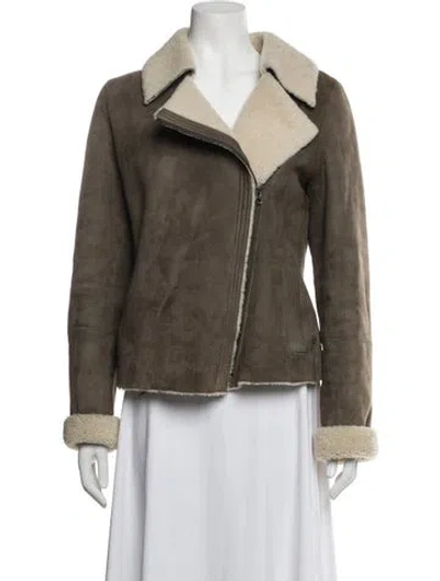 Pre-owned Vince Merino Wool Biker Jacket In Green