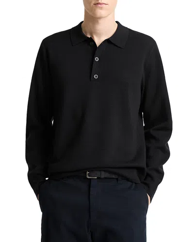 Vince Merino Wool Blend Milano Long Sleeve Polo In Black