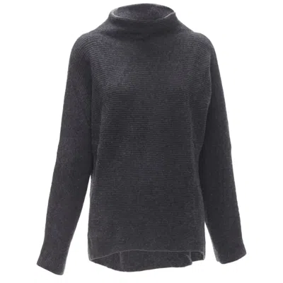 Vince Merino Wool Cashmere Blend Ribbed Knit Mock Neck Oversized Sweater In Grey