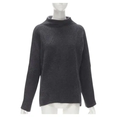 Pre-owned Vince Merino Wool Cashmere Blend Ribbed Knit Mock Neck Oversized Sweater Xs In Black