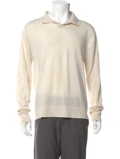 Pre-owned Vince Merino Wool Mock Neck Polo Sweater In Neutral