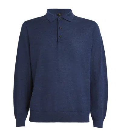 Vince Merino Wool Polo Shirt In Blue