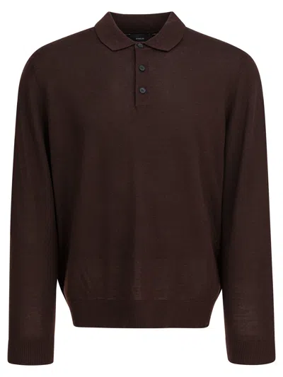 Vince Merino Wool Polo Shirt Polo Shirts Bordeaux In Brown