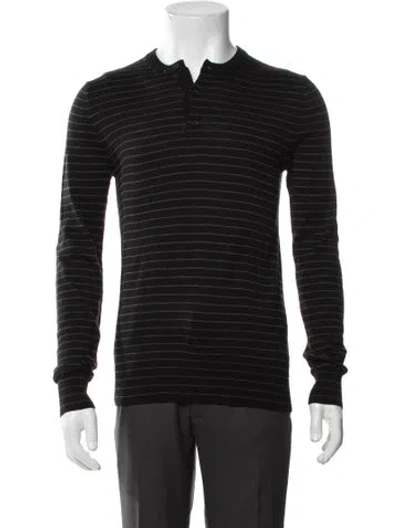 Pre-owned Vince Merino Wool Striped Polo Sweater In Black
