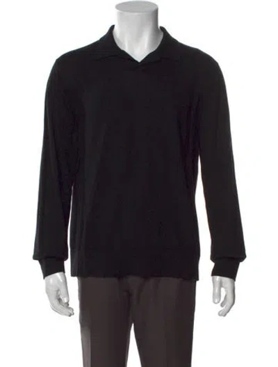 Pre-owned Vince Merino Wool V-neck Polo Sweater In Black