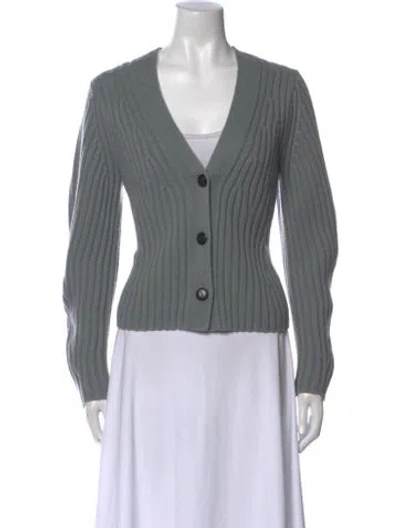 Pre-owned Vince Merino Wool V-neck Sweater In Green