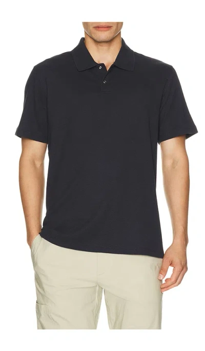 Vince Mesh Knit Snap Short Sleeve Polo In Black