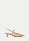 Vince Mesh Leather Kitten Slingback Pumps In Birch Sand