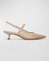 Vince Mesh Leather Kitten Slingback Pumps In Birch Sand Mesh / Leather