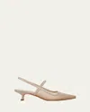 Vince Mesh Leather Kitten Slingback Pumps In Birch Sand Mesh / Leather