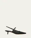 Vince Mesh Leather Kitten Slingback Pumps In Black