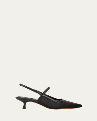 VINCE MESH LEATHER KITTEN SLINGBACK PUMPS