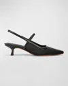 Vince Mesh Leather Kitten Slingback Pumps In Black