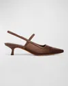 Vince Venice Slingback Pointed Toe Kitten Heel Pump In Maplewood Brown Mesh / Leather