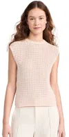 Vince Stitched Mesh Cap-sleeve Crewneck Top In Petal Pearl