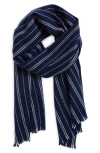 Vince Messa Stripe Cashmere Fringe Scarf In Coastal Blue