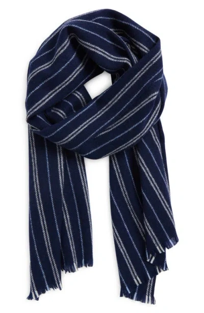 Vince Messa Stripe Cashmere Fringe Scarf In Coastal Blue