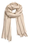 Vince Messa Stripe Cashmere Fringe Scarf In Cream