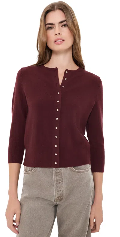 Vince Wool Cashmere Blend Crewneck Cardigan In Burgundy