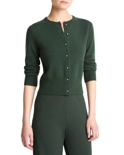 Vince Metal Button Wool & Cashmere-blend Cardigan In Brown