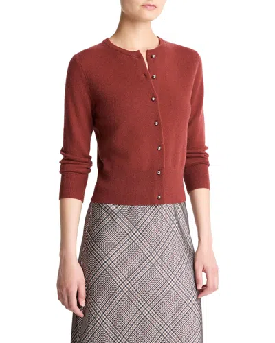 Vince Metal Button Wool & Cashmere-blend Cardigan In Burgundy