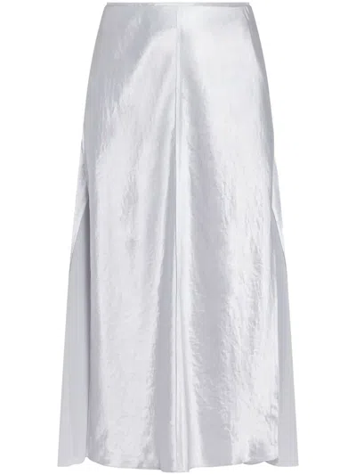 Vince Metallic High-waist Midi Skirt In Silver