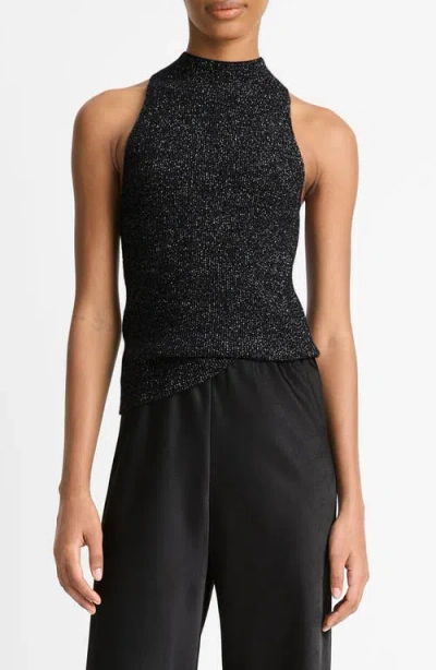 Vince Metallic Knit Sweater Tank In Black Metallic