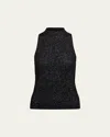 Vince Metallic Mock Neck Alpaca-blend Tank In Black Metallic