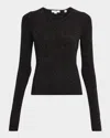Vince Metallic Ribbed V-neck Sweater In Black