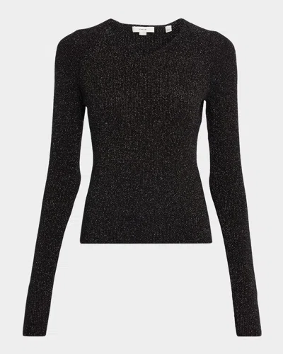 Vince Metallic Ribbed V-neck Sweater