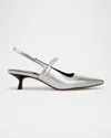 Vince Bianca Metallic Kitten Slingback Pumps In Silver
