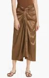 Vince Metallic Twist Front Cotton Blend Skirt In Brown