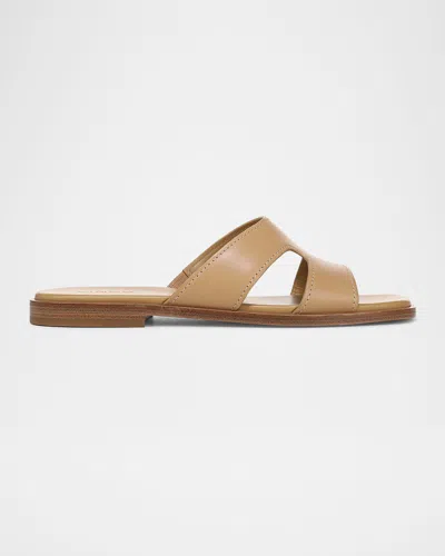 Vince Meyers Leather Flat Sandals In Black