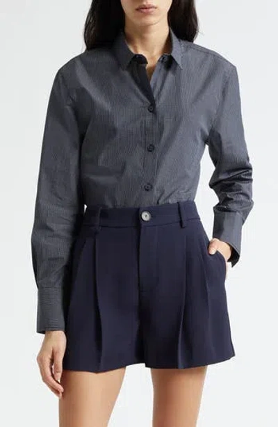 Vince Micro Grid Cotton Button-up Shirt In Blue