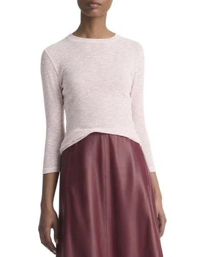 Vince Micro Stripe Crew Top In White