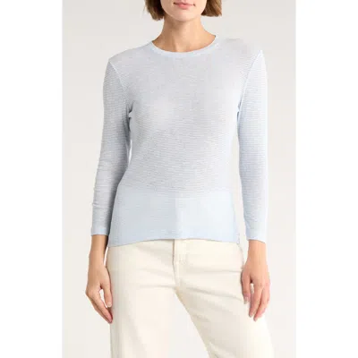 Vince Microstripe Three-quarter Sleeve T-shirt In Blue