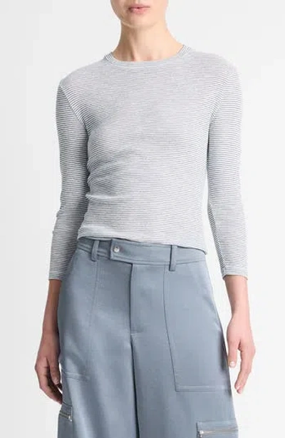 Vince Microstripe Three-quarter Sleeve T-shirt In Blue