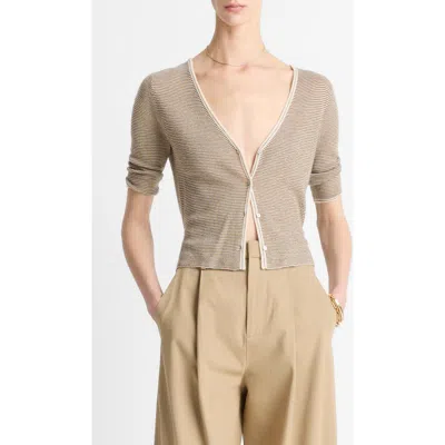 VINCE VINCE MICROSTRIPE V-NECK CASHMERE & SILK CARDIGAN