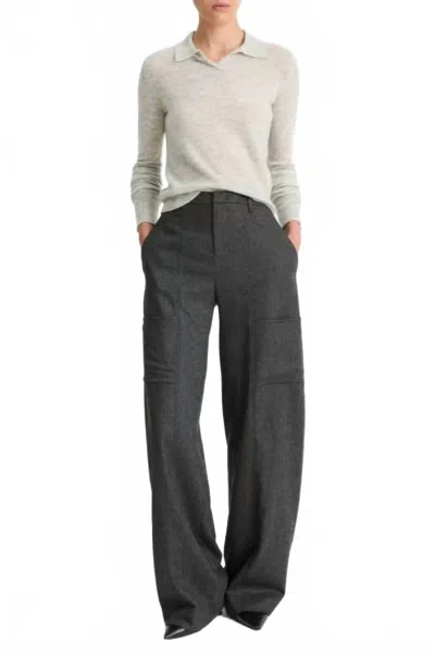 Vince Mid Rise Brushed Herringbone Flannel Pant In Grey In Gray