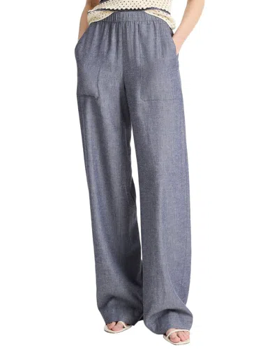 Vince Mid Rise Casual Linen-blend Pull On Pant In Blue