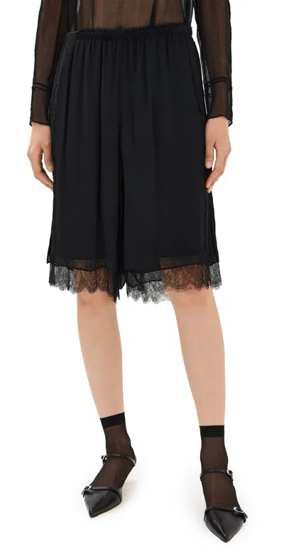 Vince Lace Trim Chiffon Shorts In Black