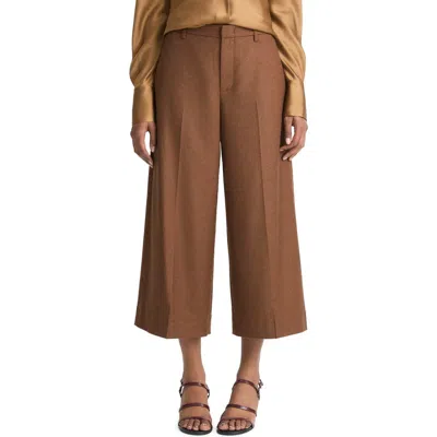 Vince Mid Rise Flannel Culottes In Dark Almond