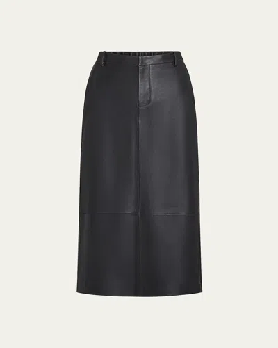 VINCE MID-RISE FLARED LEATHER MIDI SKIRT