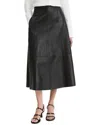 Vince Mid-rise Flared Leather Midi Skirt In Black