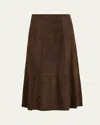 Vince Mid-rise Flared Suede Skirt