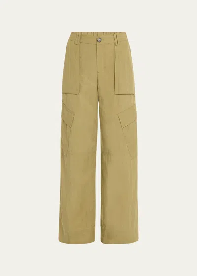Vince Mid-rise Fluid Wide Cargo Trousers In Earthly