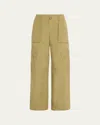 Vince Mid-rise Fluid Wide Cargo Trousers In Earthly