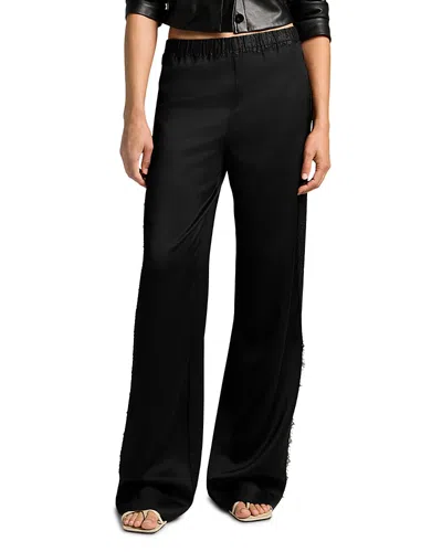 Vince Mid Rise Lace Trim Pull On Pants In Black
