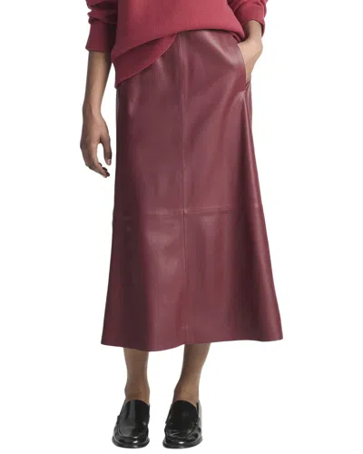 Vince Mid-rise Leather Gathered Skirt In Red
